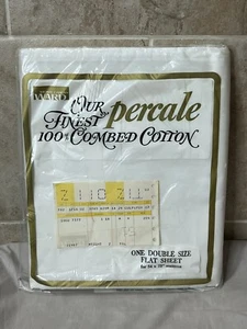Montgomery Ward Vintage Perkal gekämmte Baumwolle weiß doppelte Größe flaches Laken - Neu - Bild 1 von 4