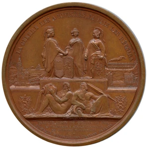 BÉLGICA 1843 FERROCARRIL AQUISGRÁN - VERVIERS LEOPOLDO I MEDALLA DE BRONCE 73MM 229G - Imagen 1 de 4