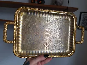 Vintage Orientalisch Punze Tablett Silber Gold Pasargad Plate Persien Floral Rar - Bild 1 von 10
