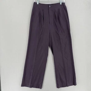 J Peterman Silk Pleated Wide Leg Trouser Pant Womens Size 6 Purple Twill - Picture 1 of 15