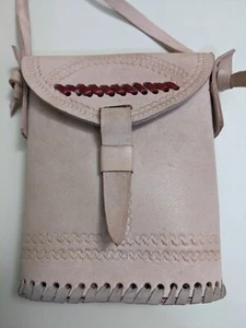 Afrikanische Umhängetasche echt Naturleder Handtasche Schulterriemen Farbe cremeweiß - Bild 1 von 20