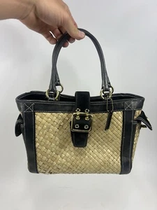 Auténtico bolso de mano Coach de gamuza de cuero paja tejido lavanda natural - Imagen 1 de 14