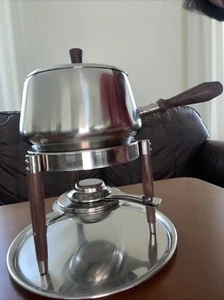 Dolphin Stainless Steel Fondue Set and 4 Forks- Vintage-RARE MCM New! - Picture 1 of 15