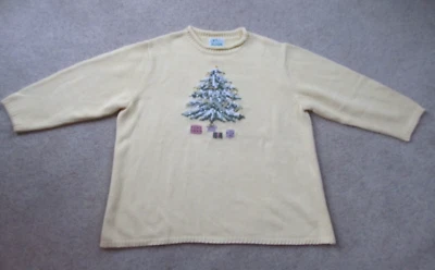 Quacker Factory Women's Christmas Tree Pale Yellow Sweater - Size 2X - EUC - Image 1 of 4