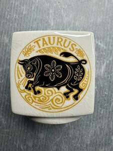 TAURUS Zodiac CERAMIC crackle glaze retro COIN BANK Broadstairs England - Picture 1 of 8