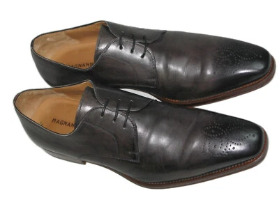 Magnanni кожи дерби платье обуви США размер 11 M черный серый полированный + медальон $495 - Изображение 1 из 4