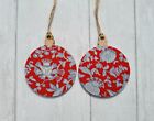 Liberty Fabric Wooden Baubles Set of 2 Christmas Decoration 8cm Fabric Gift Tag
