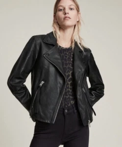AllSaints Lamb Leather Jacket Dalby Biker Coat Sz XS EU32 NWOT - Picture 1 of 10