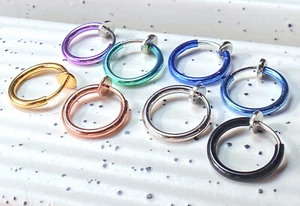 1pc Spring Action Non-Piercing Fake Septum Lip Cartilage Nose Tragus Hoop Ring - Picture 1 of 12