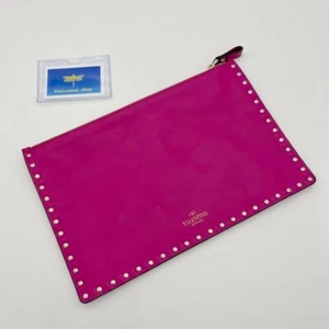 VALENTINO Garavani Rock Stud Clutch Hand Bag Purse Leather Pink Rare color - Picture 1 of 8