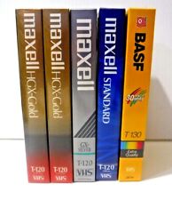 VHS Tape Blank Lot of 5 Tapes Maxell GX Sliver & Standard & Gold T-120 & BASF