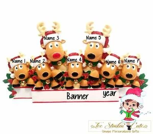 Personalized Christmas Table Topper Reindeer Family of 7 + Free Shipping! - Picture 1 of 2