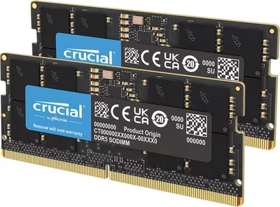 Crucial - 128GB Kit (2x64GB) DDR5 5600MHz C46 SODIMM Laptop Memory - Black. - Image 1 of 3