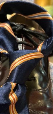 CROFT & BARROW Mens 100% Silk Classic Striped Repp  Necktie Navy Gold Orange - Image 1 of 4