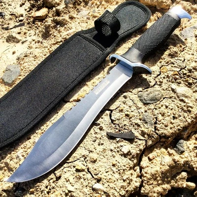 13" Defender Xtreme Serrated Blade Silver & Black Hunting Knife Sheath - Image 1 of 2