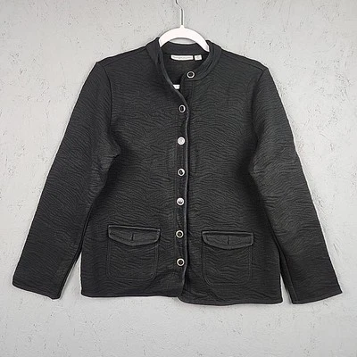 Cárdigan Isaac Mizrahi Live para mujer mediano negro tejido texturizado bolsillos con botones  Foto 1 de 4