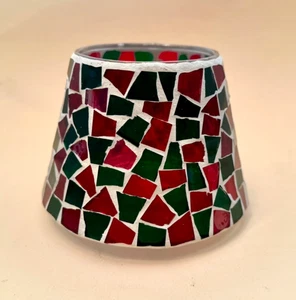 Mosaic Red & Green Glass 4" Medium Jar Candle Topper Holiday Décor - Picture 1 of 4