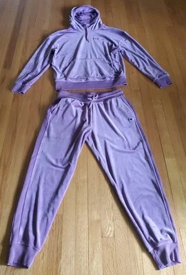 Champion Purple Velour Sweatsuit Pullover Hoodie Sweatshirt & Pants Size Large - Image 1 of 4