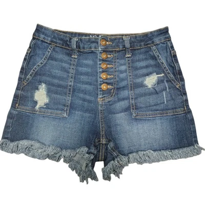 Pantalones Cortos No Boundaries Junior Niña Talla 9 Tiro Alto Abotonados Lavado Oscuro Cortados Foto 1 de 4