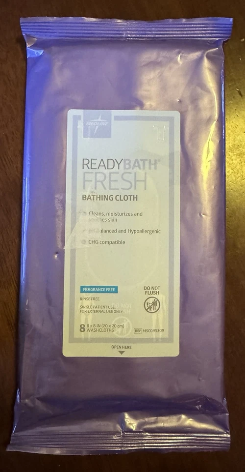 NEW READY BATH FRESH BATHING CLOTH FRAGRANCE FREE 8 COUNT, 8 X 8 RINSE FREE - Image 1 of 1