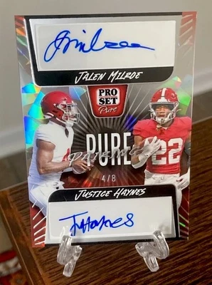 Jalen Milroe Justice Haynes 2023 Pro Set Pure Pairings Rookie Auto #4/8 jsy 1/1 - Image 1 of 3