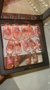 Handmade Gel 14CT Press On Nail Set Short Square Jelly Style V-Day Lips Love - Picture 1 of 3