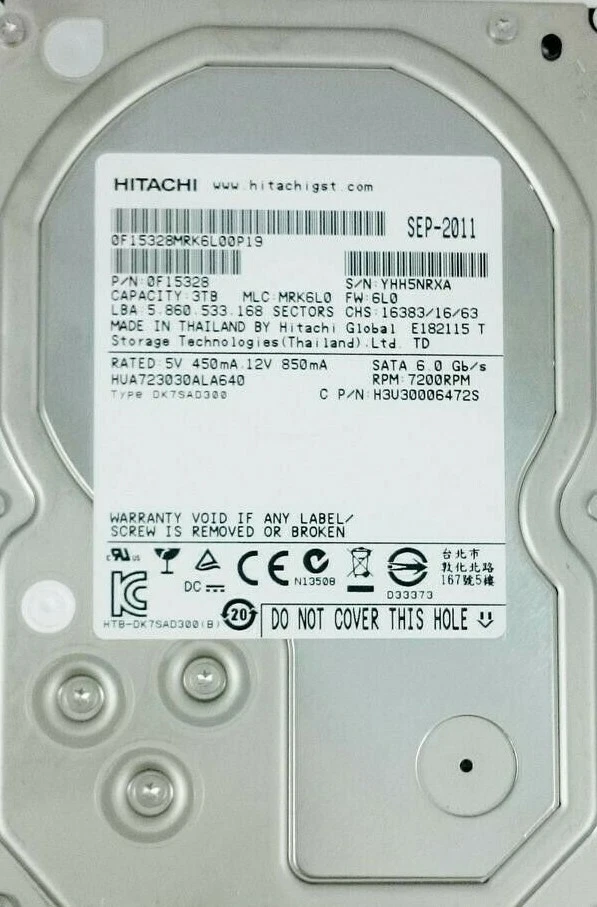 Hitachi 0F15328 3TB 7200RPM SATA 6Gbps 3.5" LFF Hard Disk Drive HUA723030ALA640 - Image 1 of 1