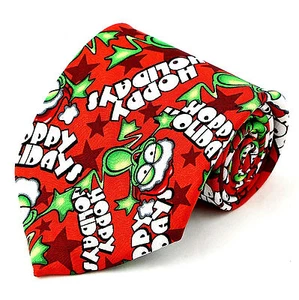 Men's Christmas Necktie Hoppy Holidays Green Santa Frogs Stars Red Neck Tie  - Picture 1 of 2