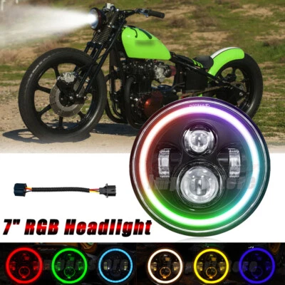 FOR Kawasaki 440 454 550 750 1000 LTD Motorcycle 7" RGB LED Headlight Ring Lamp - Image 1 of 4