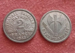 ๐ซ๐ท FRANCIA COIN MONETA 2 FRANCS 1943 ETAT FRANCAIS TRAVAIL FAMILIE PATRIE WWII - Picture 1 of 1