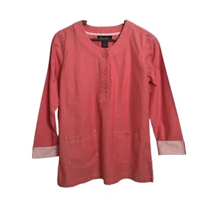 Prenda para el torso túnica Denim & Co. Popover coral naranja contraste puño francés algodón para mujer XS - Imagen 1 de 9