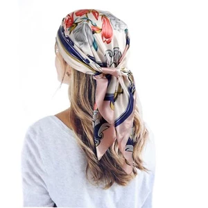 35'' Satin Large Square Head Scarf Silk Feeling Neck Scarves Hair Sleeping Wr... - Picture 1 of 5