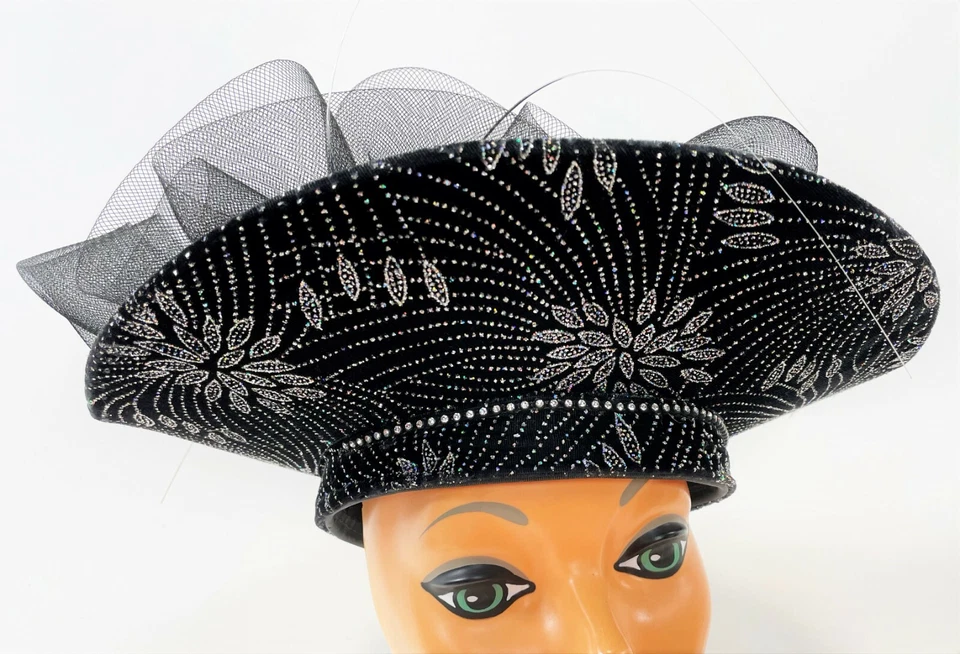 Sombrero negro vintage 1960 hecho a mano Louisville Derby negro brillante iglesia domingo Foto 1 de 4