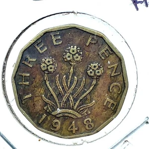 1948 GREAT BRITAIN THREE-PENCE Nickel Brass Collectible Coin KM#849 Rare. - Picture 1 of 6