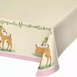 Pink Deer Table Cover Paper Tablecloth Birthday Party 1st Birthday Baby Shower - Picture 1 of 2