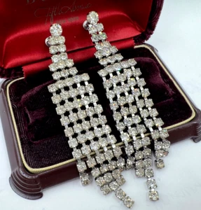 ANTIQUE GRAND CHANDELIER EARRINGS CASCADING CRYSTALS TASSELS 4.25" EXTRA LONG - Picture 1 of 8