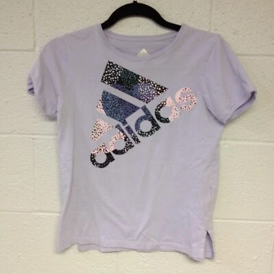 Adidas Shirt Girls L (14) Lilac Purple Rainbow Logo Spell-out 100% Cotton - Image 1 of 4