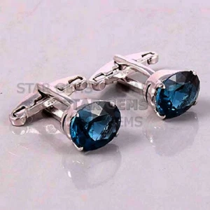 London Blue Topaz Gemstone With 925 Sterling Silver Cufflink For Men's CF78 - Picture 1 of 2