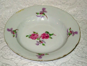 Thun Fine Bohemian China Czech 8 1/2" Soup Bowl Pink Roses Thun 49V Vintage - Picture 1 of 6