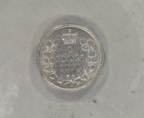 1874-H Canada Silver 5 Cents Small Date ANACS AU Cover