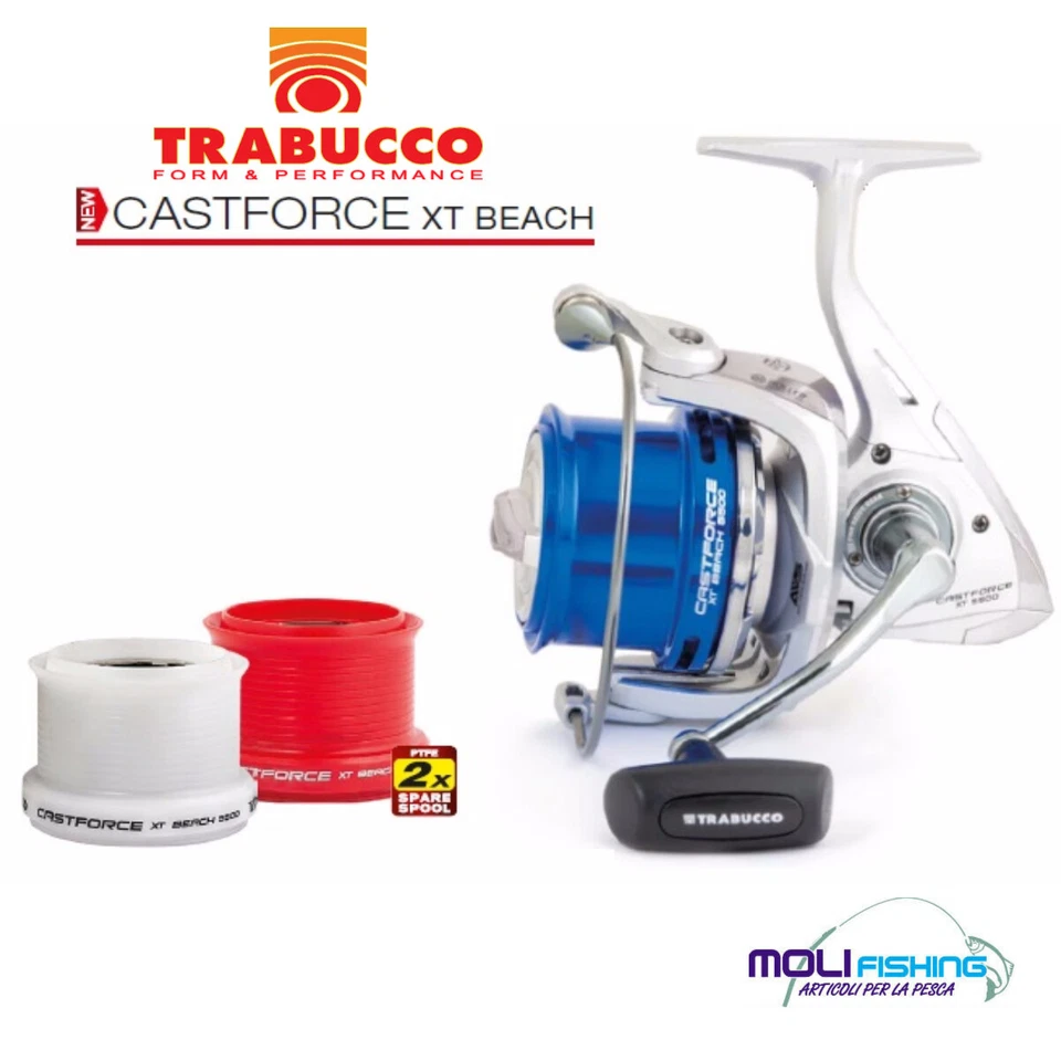 MULINELLO PESCA SURFCASTING TRABUCCO CASTFORCE BEACH XT5500 2 BOBINE DI RISERVA  - Immagine 1 di 1