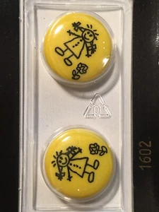 DILL BUTTONS | Brand NOS | Yellow Drawn Girl - Round #1602 11/16" 18mm | 2 Pack - Picture 1 of 3