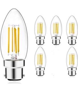 B22 Bayonet Cap LED Filament Candle Bulb, 5 Pack 4W C35 Clear Glass Light Bulb - Picture 1 of 6