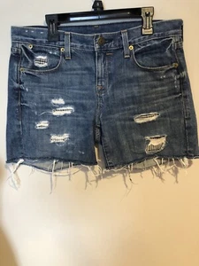 Women’s J Crew Sz 25 Plaid Cut-off Distressed Denim Jean Shorts EUC - Picture 1 of 7