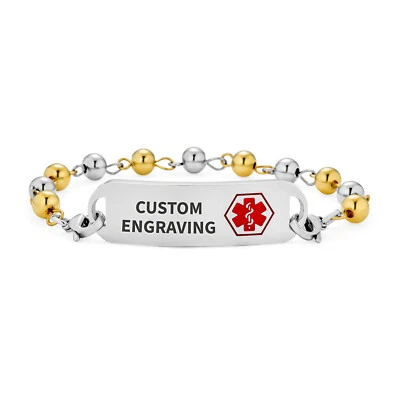 Personalized Identification Medical Alert ID Bead Bracelet Stainless - Image 1 of 4