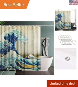 Machine Washable Great Wave Off Kanagawa Shower Curtain - 72"x72" with Hooks - Picture 1 of 10