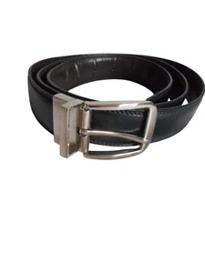 Men's Black Leather Dress Belt Single Prong Silver Buckle Belt 1 inch wide - Picture 1 of 3