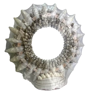 Vintage NOS Round Seashell Frame Accent Table Top Mirror Handmade Beach Decor - Picture 1 of 10