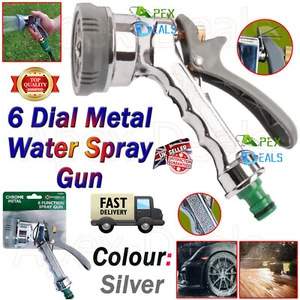 Garden Hose Spray Gun Multi 6 Dial Metal Pattern Pipe Flowers Watering Sprayer - Picture 1 of 8