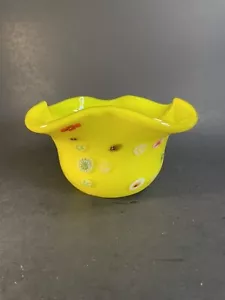 Art Glass Yellow Bowl With Millefiori Details 4” X 7” - Picture 1 of 21